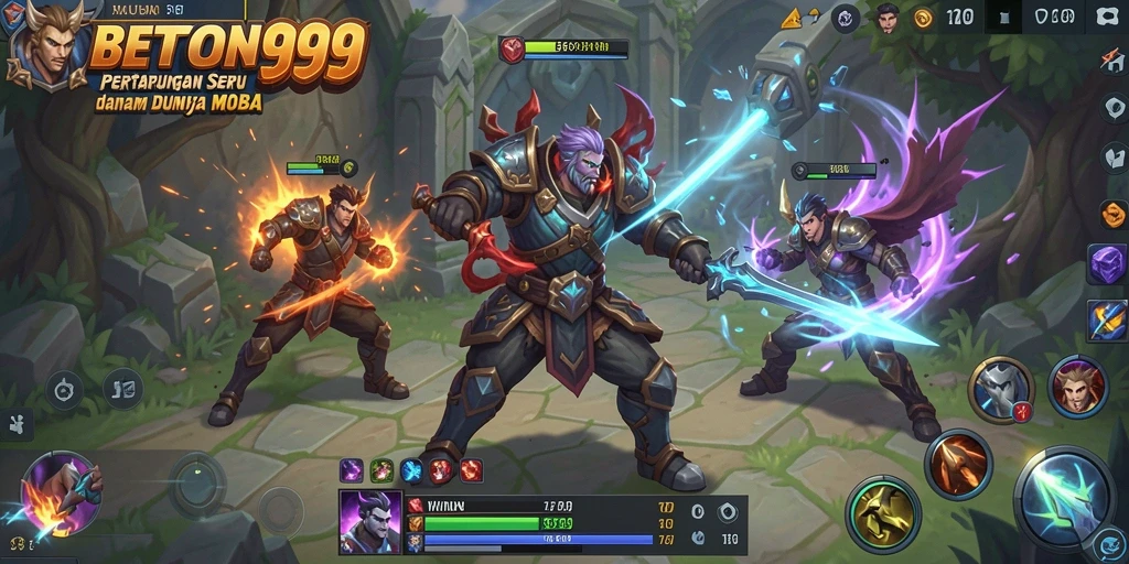 Screenshot BETON999 menampilkan aksi seru dalam pertarungan MOBA.