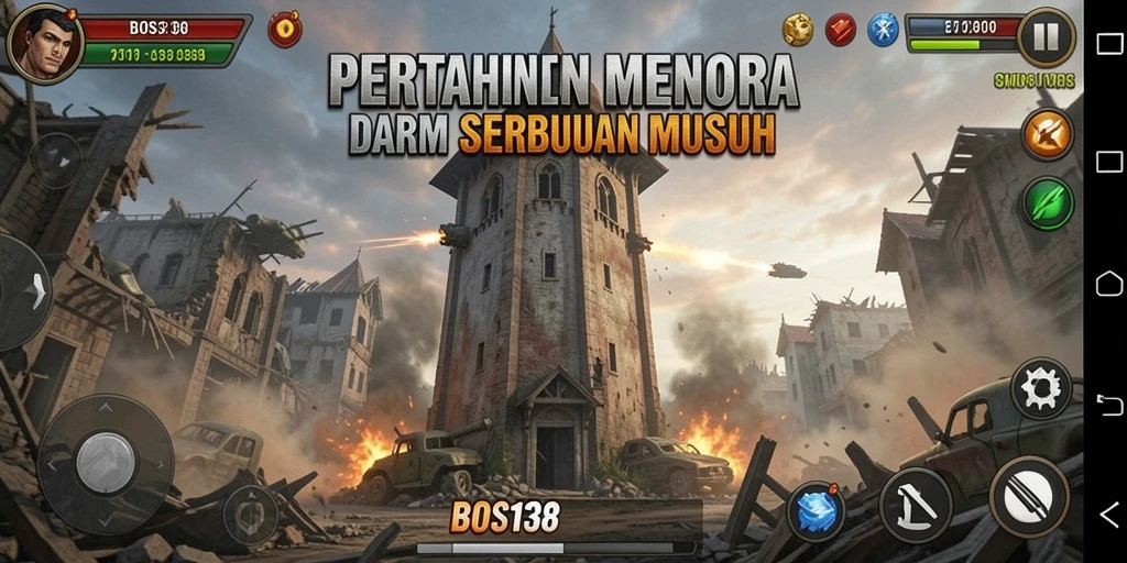 Tampilan screenshot dari gameplay seru BOS138 yang menunjukkan pertahanan menara yang strategis.