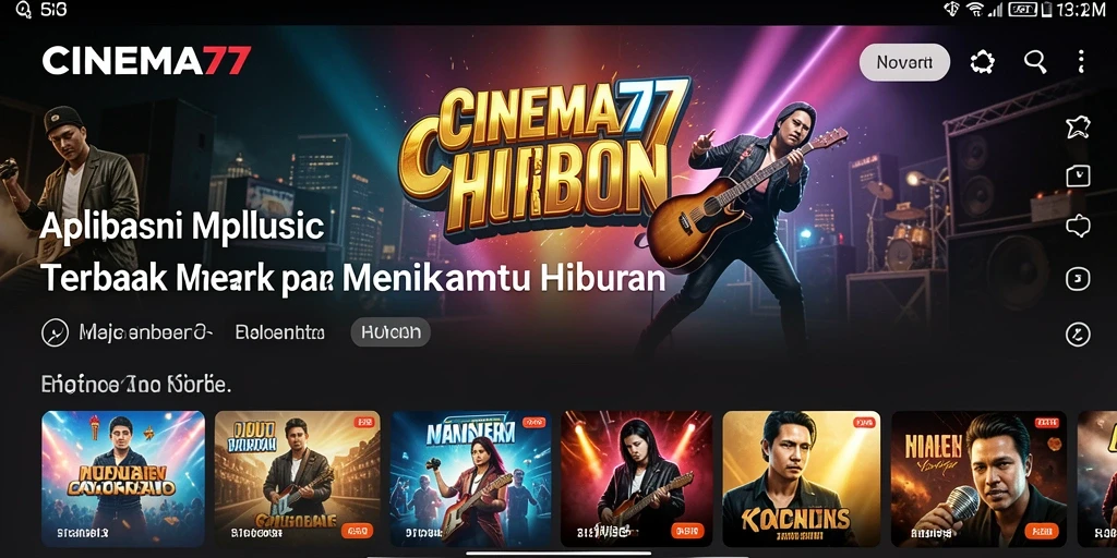 Screenshot CINEMA77 menampilkan antarmuka pemutar musik yang menarik.