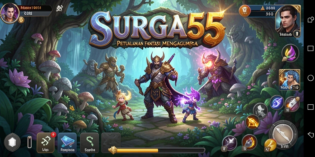 Tampilan gameplay SURGA55 dengan karakter beraksi di dunia fantasi yang menakjubkan.